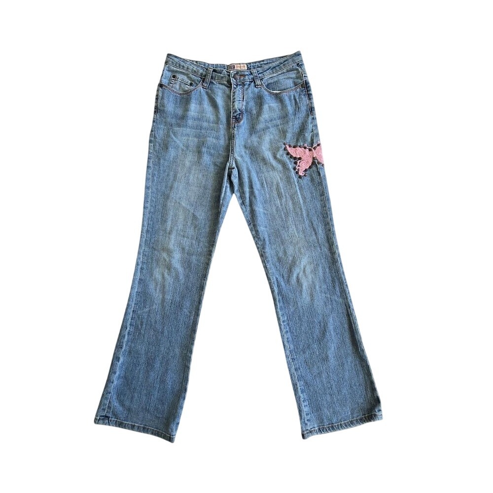 y2k embroidered butterfly midrise denim jean / girls 16 / lightwash 2000s